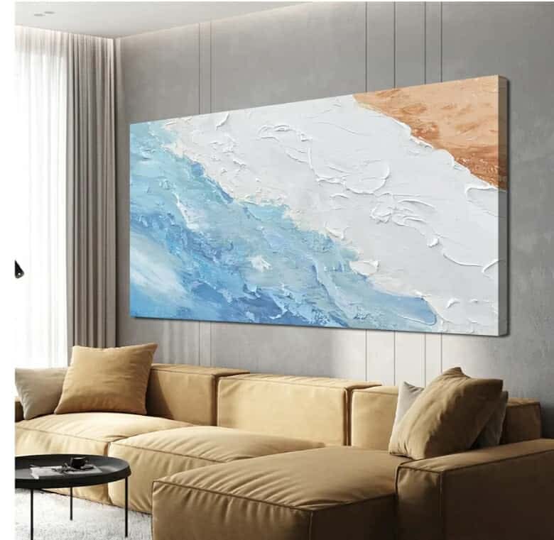 Large Modern Abstract Wall Art Prints White Blue Aesthetic Wall Art Artwork for Walls Home Office Wall Decor 29"X58"
