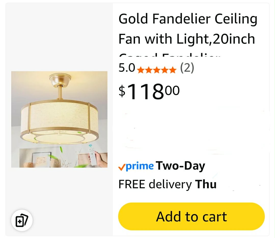 Gold Fandelier Ceiling Fan with Light, 20" Caged Fandelier Ceiling Fans with Lights and Remote Control - Image 2