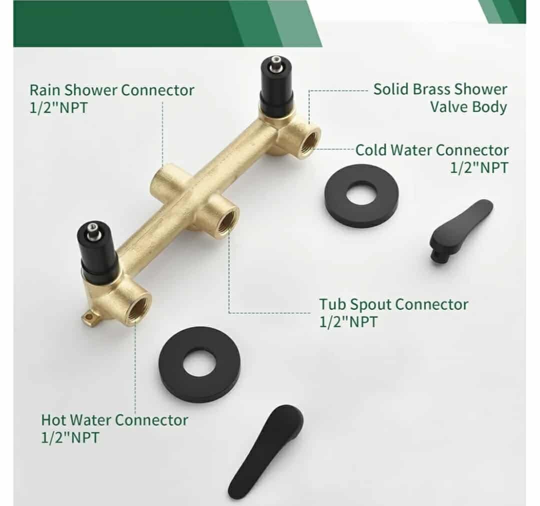 2 Handles Tub Shower Faucet Set Shower System with Tub Spout Bathtub Faucet Set Shower Tub Combo Set Complete Tub and Shower Trim Kit Matte Black - Image 6