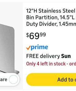 Alternative view of 12"H Stainless Steel Commercial Ice Bin Partition, 14.5"L x 5"D Heavy Duty Divider, 1.45mm Thickness, Fits Ice Bin, Removable Organizer