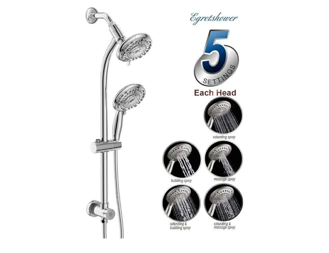 Handheld Showerhead & Rain Shower Combo for Easy Reach, 27.5" Drill-free Stainless Steel Slide Bar, 5”of 5-setting Handheld Shower and Showerhead, with 5ft Hose - Polished Chrome - Image 11