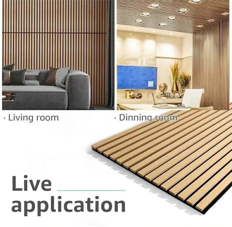 2 Wood Slat Acoustic Panels for Wall and Ceiling - 3D Fluted Sound Absorbing Panel with Wood Finish - Oak, 2pk - Image 5