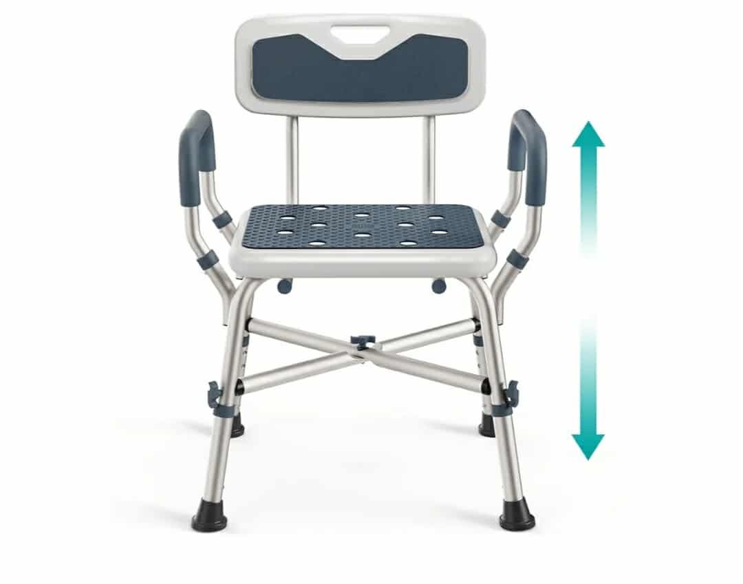 Shower Chair for Elderly and Disabled (450lb) with Padded Armrests and Back, Adjustable Height Shower Seat - Image 5