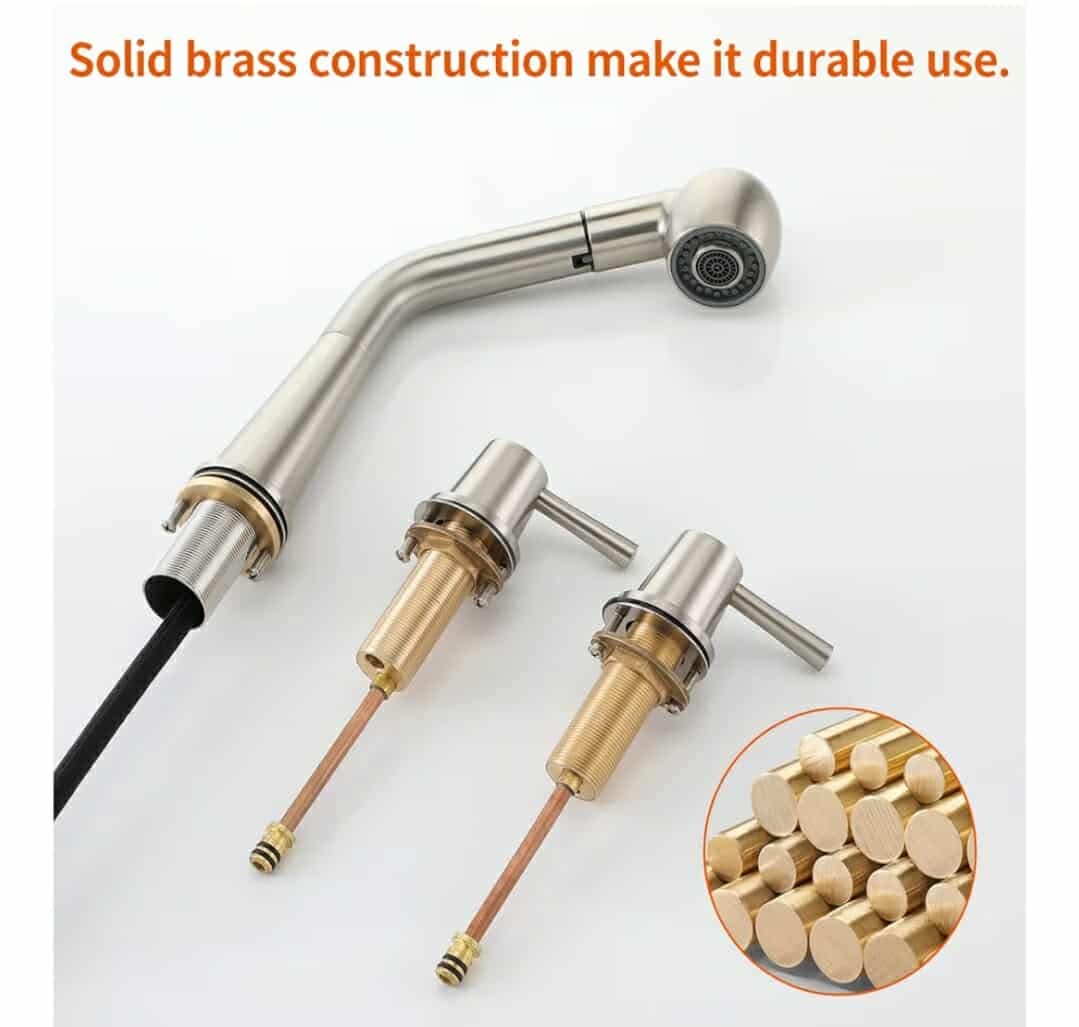 Kitchen Faucet, 2 Handles Kitchen Sink Faucet, 3 Holes Sink Faucet, Pull Out Kitchen Faucets, Bar Kitchen Faucet, Brushed Nickel, Stainless Steel - Image 6