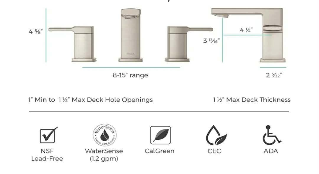 Pfister Deckard Bathroom Sink Faucet, 8-Inch Widespread, 2-Handle, 3-Hole, Brushed Nickel - Image 7