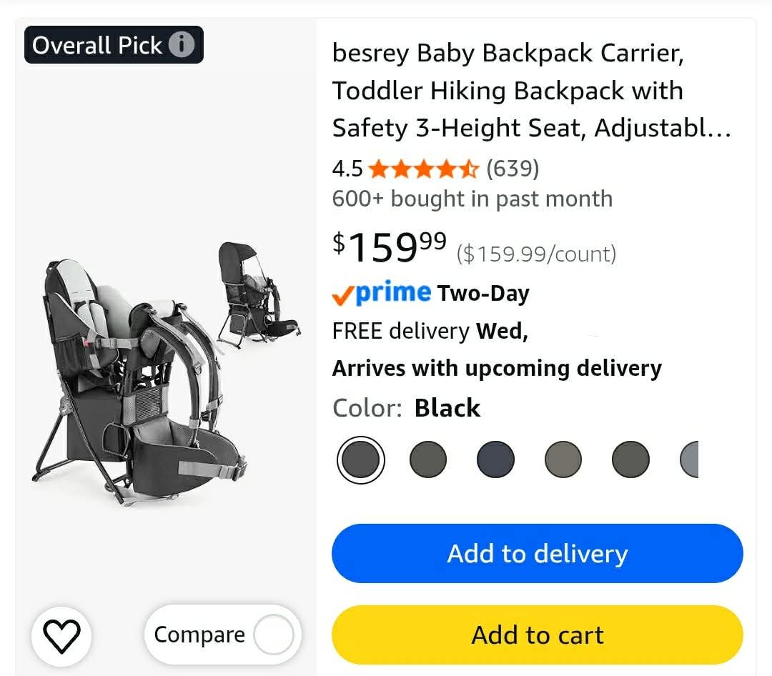 Baby Toddler Carrier Hiking Backpack w Safety 3-Height Seat, Adjustable Straps & Waist Belt, Foldable Frame Lightweight - Image 10