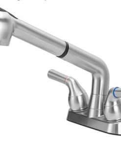 Utility Sink Faucet, Universal Laundry Tub ABS Plastic Faucet with Sprayer, Dual Handle Pull Out Faucet, Chrome Finish Laundry & Utility Room Sink Faucets, 4 Inch Center Set