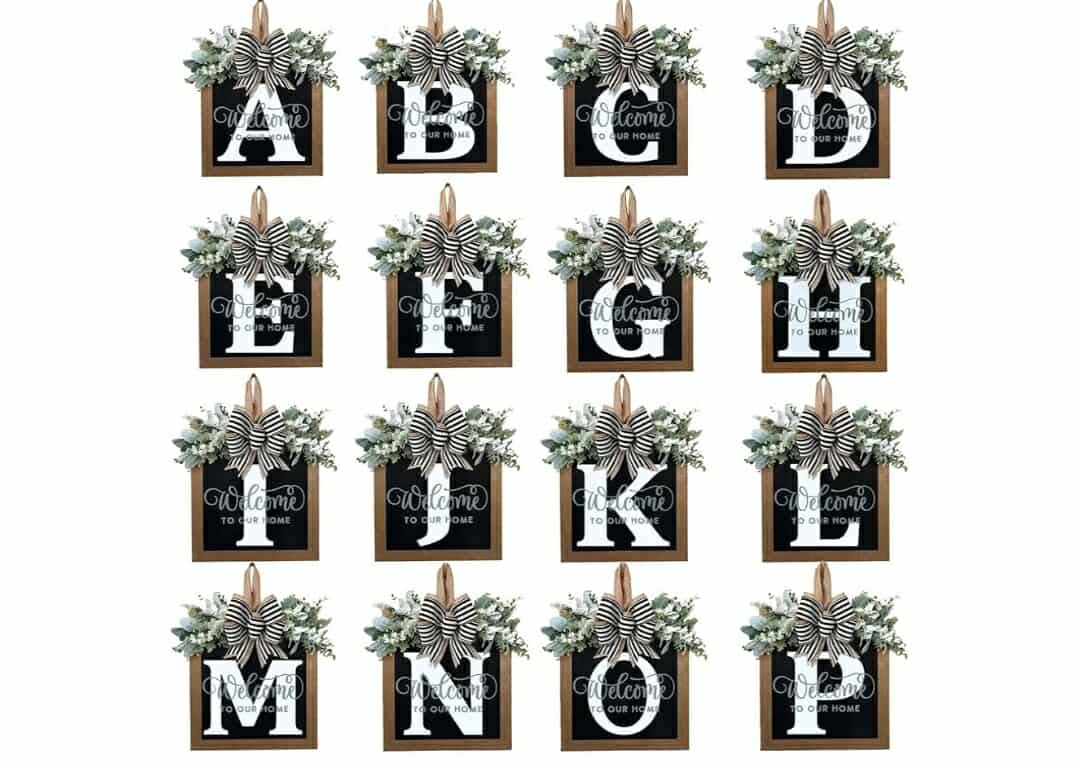 Last Name Year Round Front Door Wreath Front Porch Decoration 26 Letter Welcome Sign with Eucalyptus Garland and Bow Spring Wreaths for Front Door Outside Hanger Garland(C) - Image 8