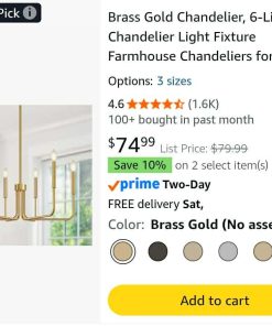 Alternative view of Brass Gold Chandelier, 6-Light Chandelier Light Fixture Farmhouse Chandeliers