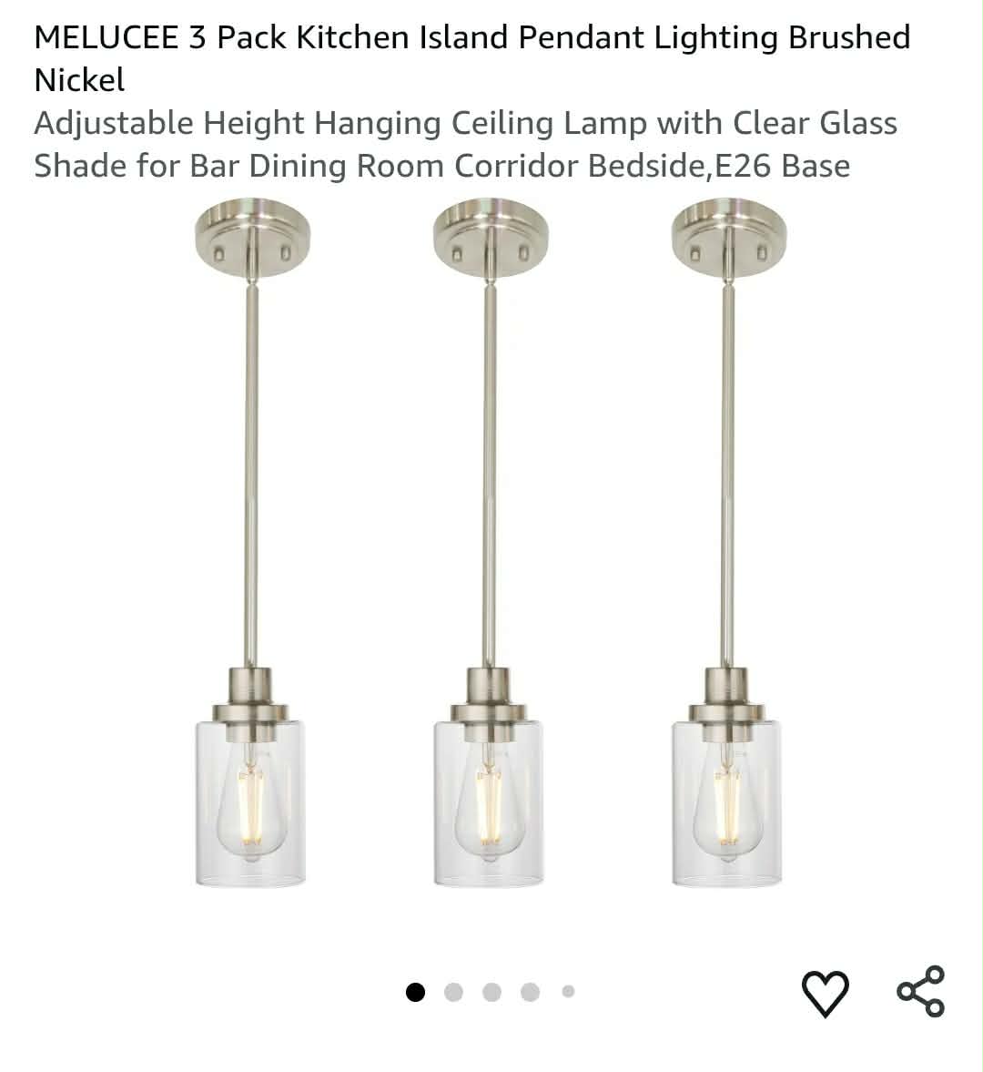 3 Pack Kitchen Island Pendant Lighting Brushed Nickel, Adjustable Height Hanging