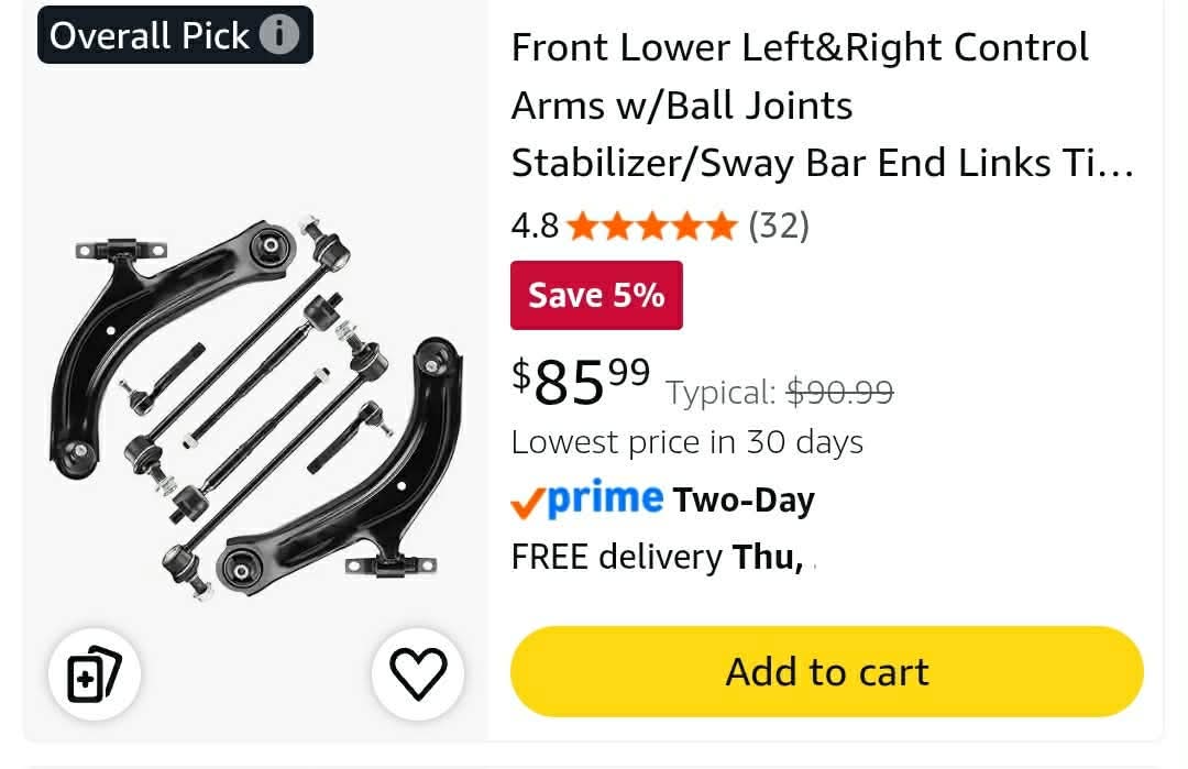 Front Lower Left&Right Control Arms w/Ball Joints Stabilizer/Sway Bar End Links Tie Rods Suspension Kit - Image 3