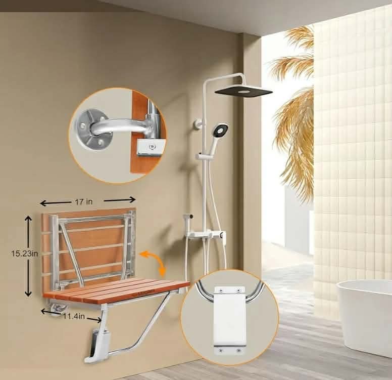 Folding Shower Seat Wall Mounted, Foldable Shower Bench for Small Spaces, 400lb Capacity, 17" - Image 9