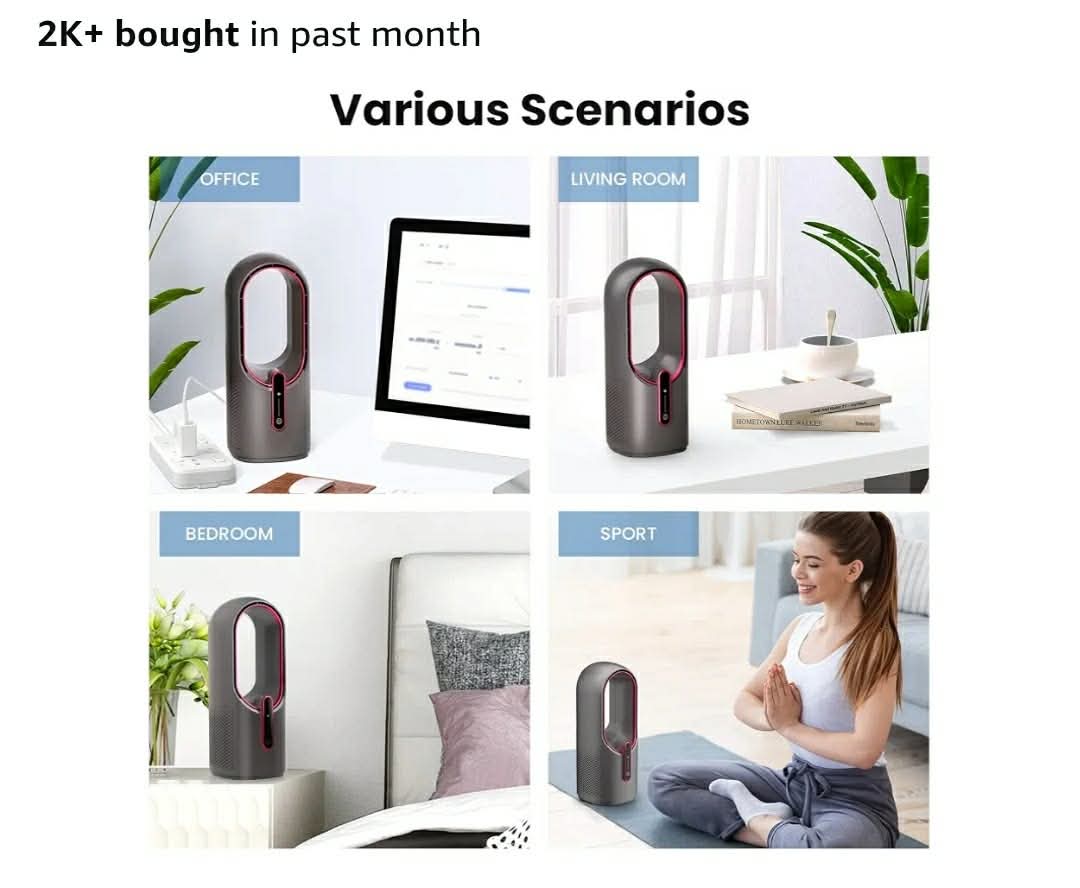 Desk Fan Bladeless, 11.8 Inch Office Fan Small, Quiet, 3 Speed Adjustment, Touch Control, Easy to Clean, Desk Fan - Image 9