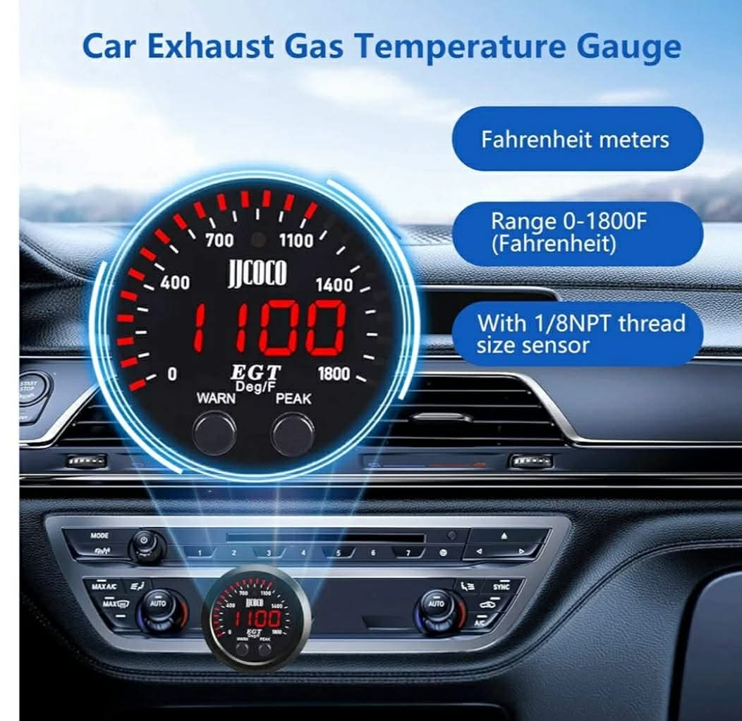 Exhaust Gas Temperature EGT Gauge Kit 2‑1/16in 52mm Ultra Thin 0‑1800℉ Red LED with Sensor and Dashboard Pod - Image 5