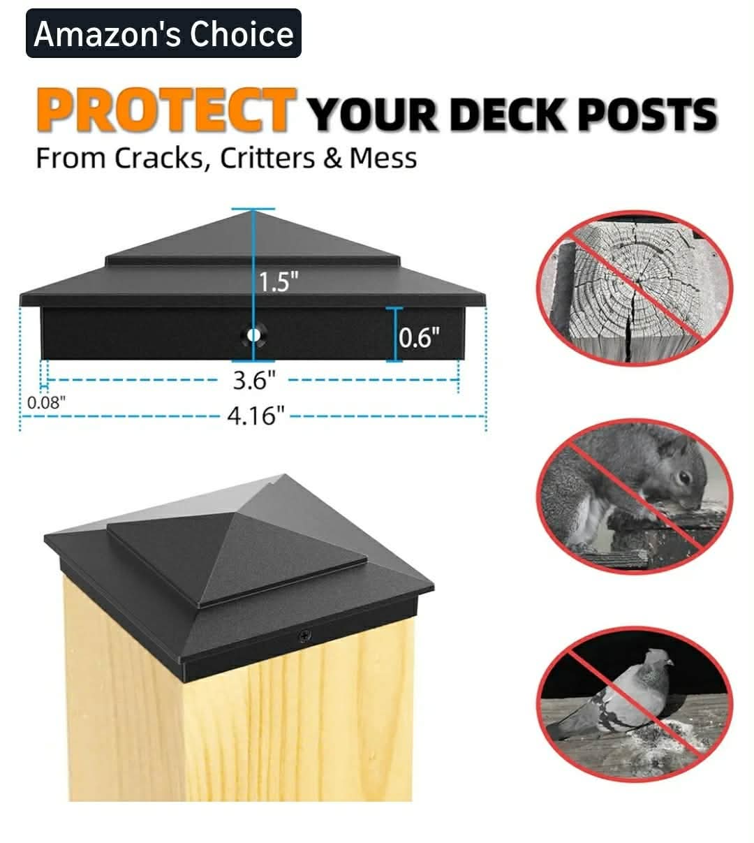 24pk 4x4 Aluminum Pyramid Post Caps for Actual 3.5" x 3.5" Wood Posts, Heavy-Duty Fence Post Caps Cover - Image 11