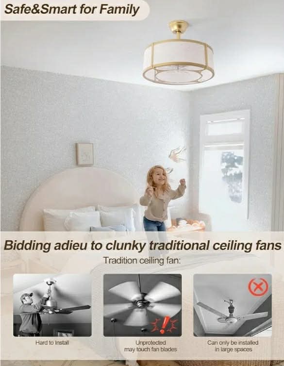 Gold Fandelier Ceiling Fan with Light, 20" Caged Fandelier Ceiling Fans with Lights and Remote Control - Image 9