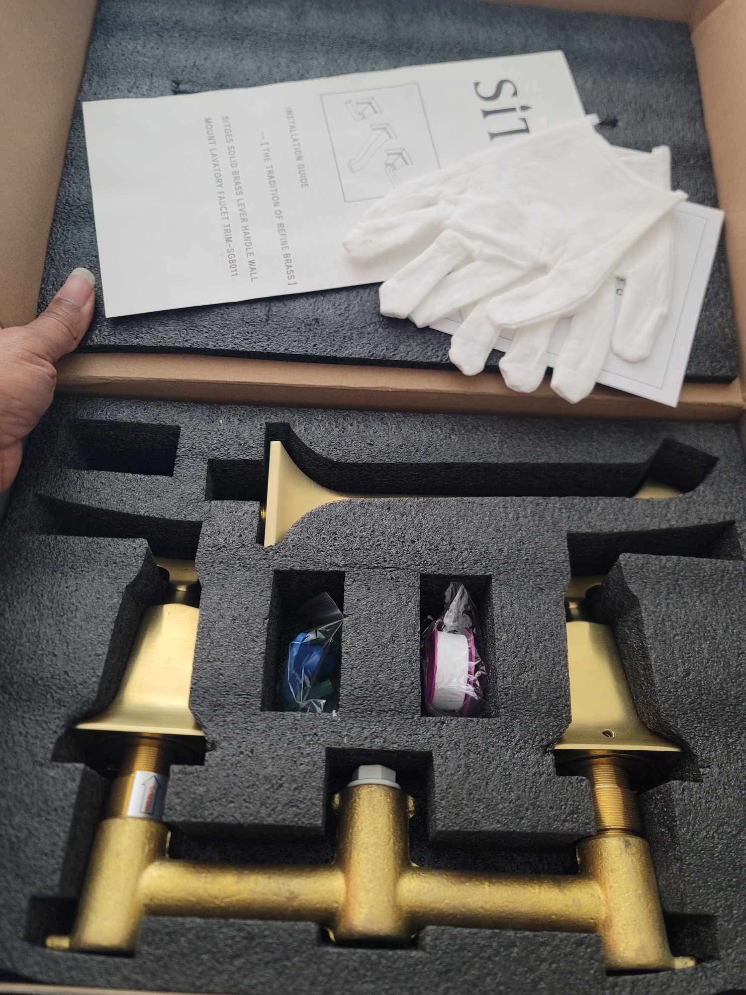 Wall Faucet, Heavy Duty, Brass Constructed Wall Mount Faucet with Metal Lever Handles, Rough in Valve Included (Brushed Gold) - Image 3