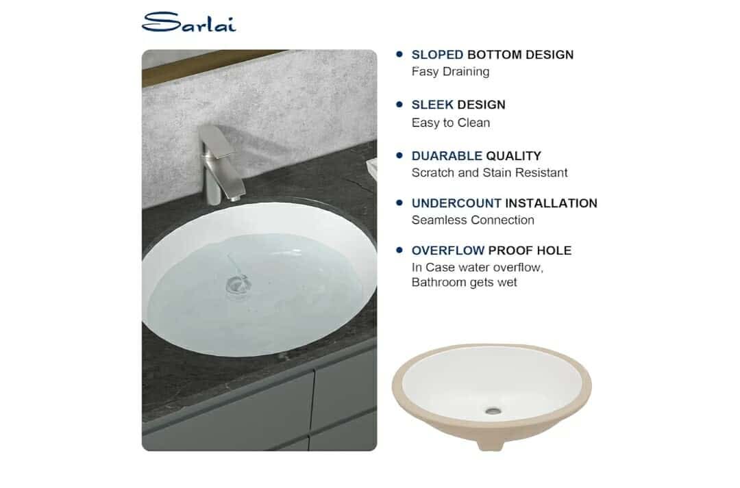 Undermount Bathroom Sink - 19 x16 inch Oval Vessel Sink Under counter Lavatory Sink White Ceramic Vanity Sink with Overflow, Modern Art Basin, Interior Size 17-2/5" x 14-1/9 - Image 7