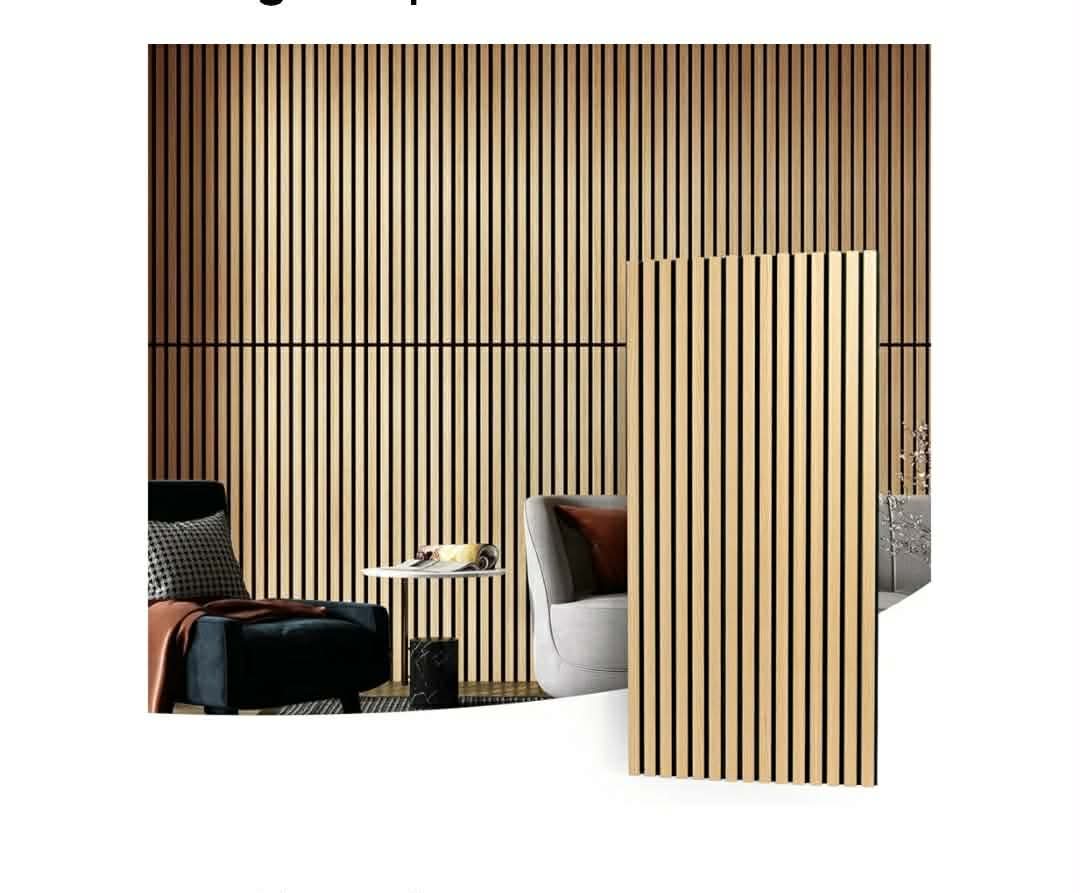 2 Wood Slat Acoustic Panels for Wall and Ceiling - 3D Fluted Sound Absorbing Panel with Wood Finish - Oak, 2pk