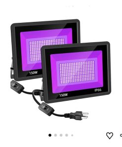 2 Pack 150W LED Black Lights, 365nm LED Black Flood Light Outdoor with Plug and Switch, IP66 Waterproof Blacklight for Glow Party, Stage Lighting, Fluorescent Poster, Body Paint