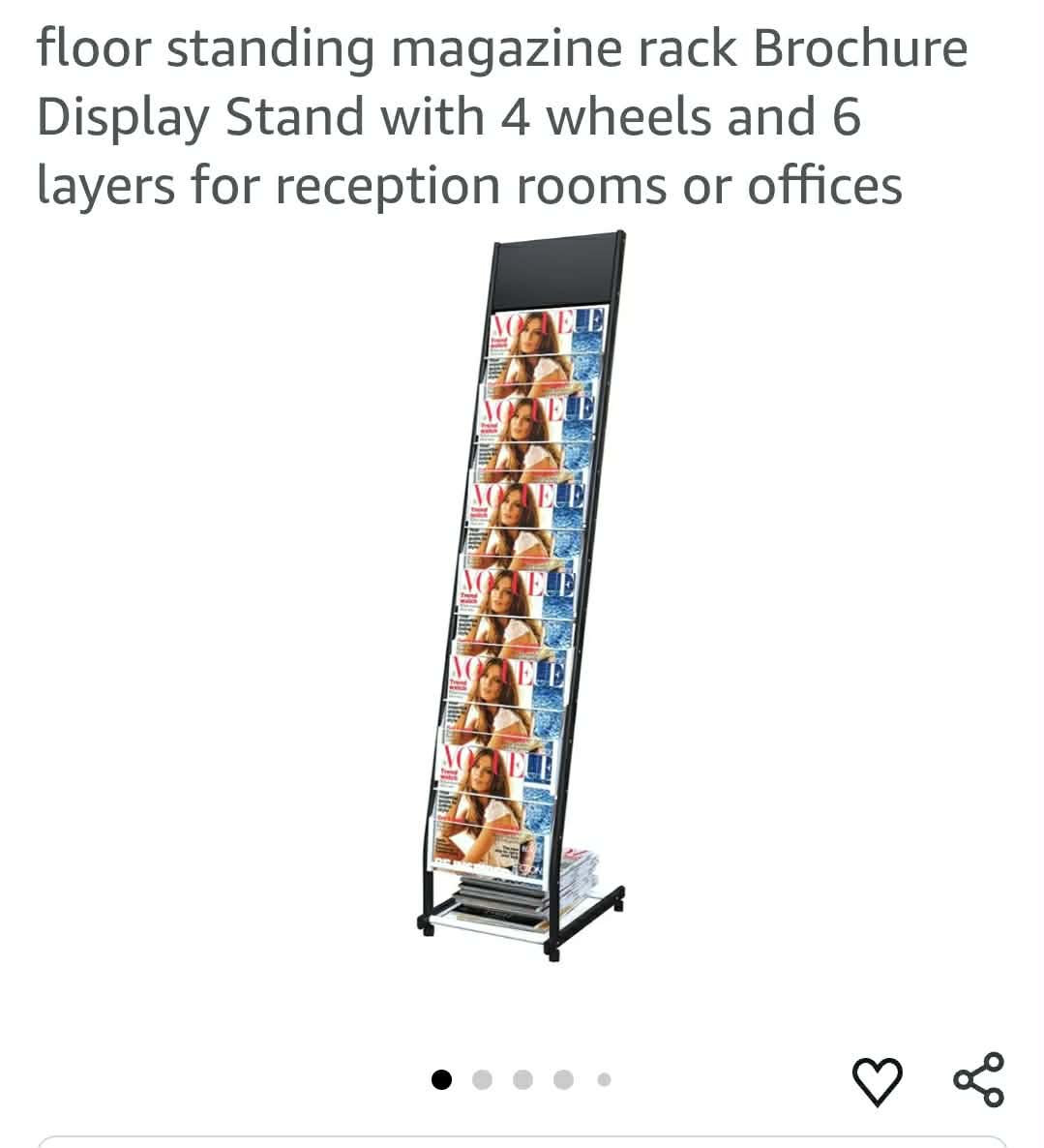 Floor Standing Magazine Rack Brochure Display Stand with 4 wheels and 6 layers