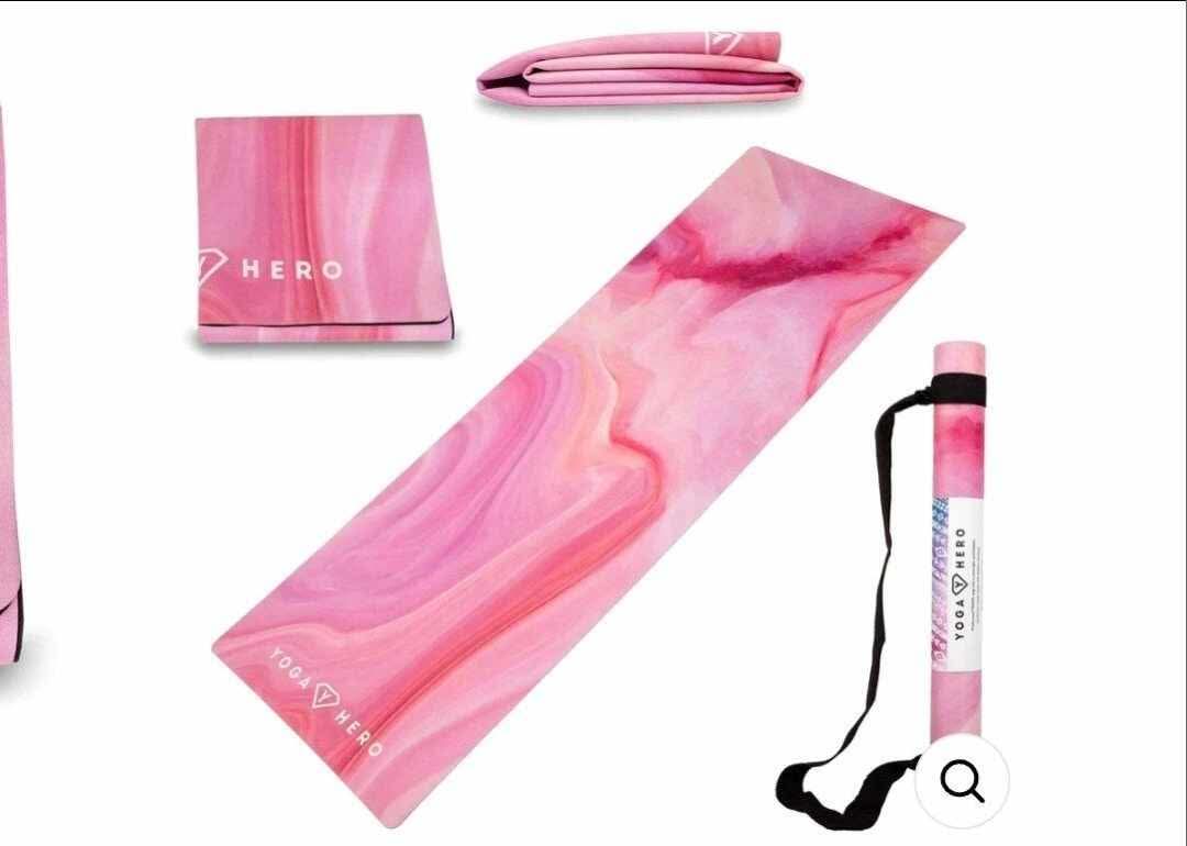 Printed Design- Portable Thin Mat with Carrying Strap- Non Slip Exercise Mats for Home Workout or Studio (Pink Marble) - Image 9