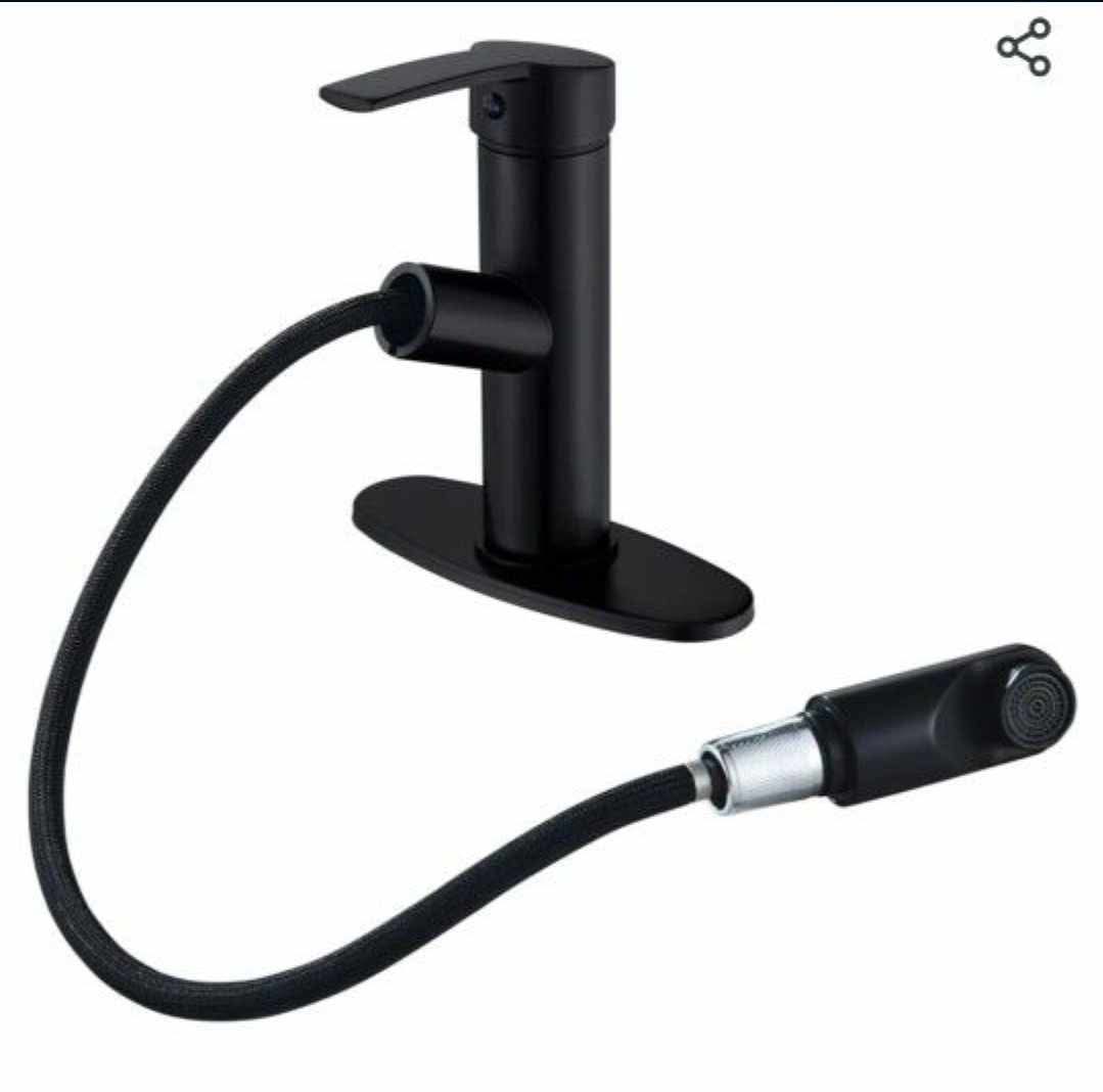 Matte Black Utility Bathroom Faucet with Pull Out Sprayer - Single Handle Vessel Sink Faucets for Sink 1 Hole