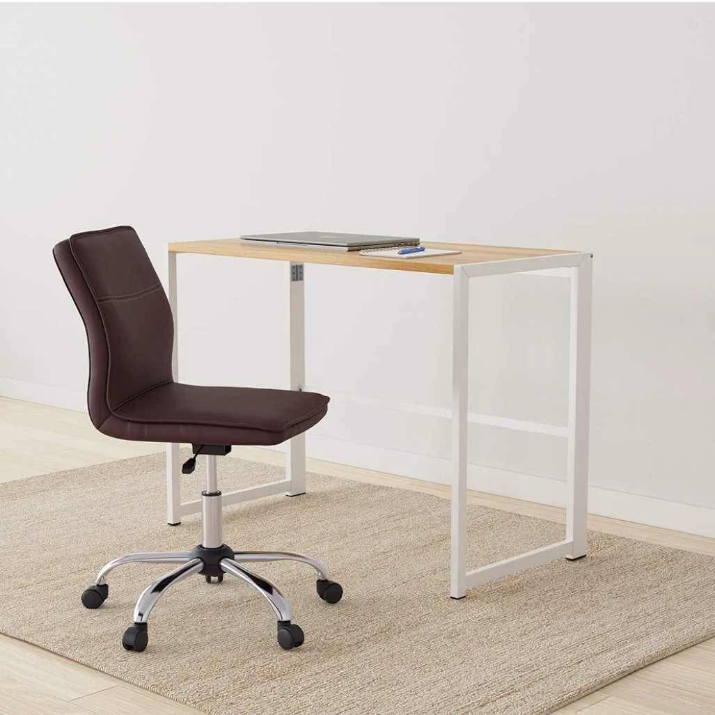 Modern Armless Office Desk Chair, Height Adjustable, 360-Degree Swivel, 275Lb Capacity, Brown/Chrome - Image 13