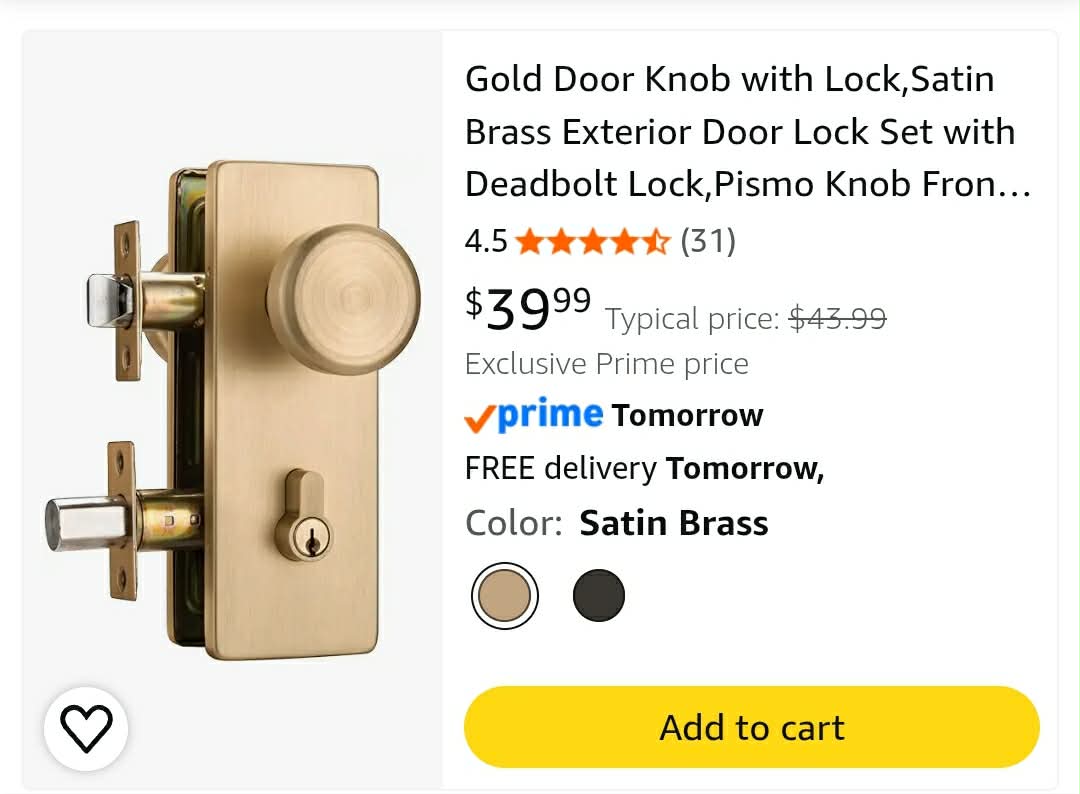 Gold Door Knob with Lock, Satin Brass Exterior Door Lock Set with Deadbolt Lock, Pismo Knob Front Door Handle - Image 7