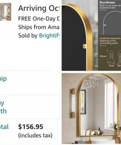 Alternative view of Arched Mirror, 30 x 40 Inch Gold Arch Mirror, Metal Frame Wall Mirror, Top Bathroom Vanity Mirror