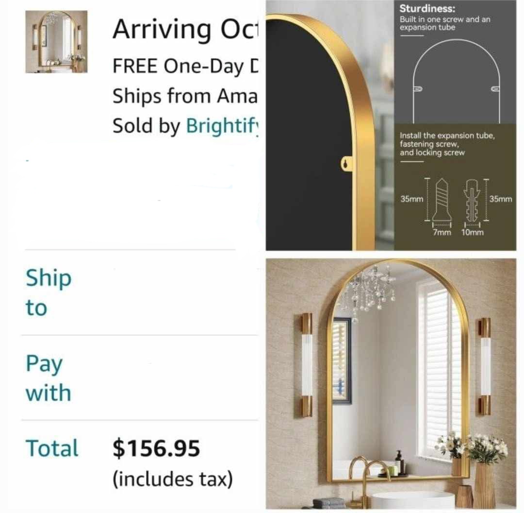 Arched Mirror, 30 x 40 Inch Gold Arch Mirror, Metal Frame Wall Mirror, Top Bathroom Vanity Mirror - Image 2