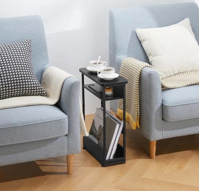 Vintage Narrow Side Table with Storage Shelf, 3 Tier Slim End Table Modern Sofa Table for Narrow and Small Spaces, 24.6 Inch Height Bedside Table - Image 19