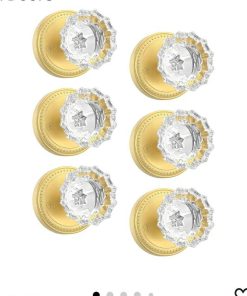 6 Pack Passage Gold Crystal Door Knob with Lock, Brush Gold Glass Door Knobs