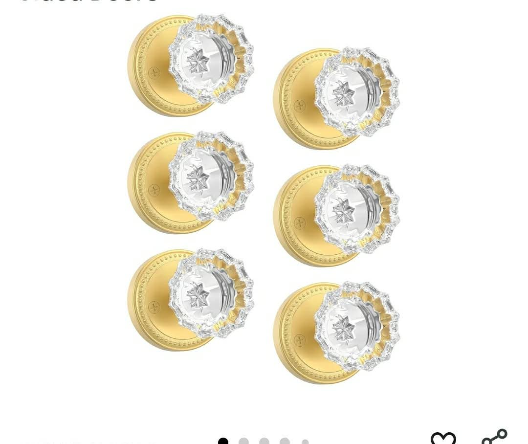 6 Pack Passage Gold Crystal Door Knob with Lock, Brush Gold Glass Door Knobs