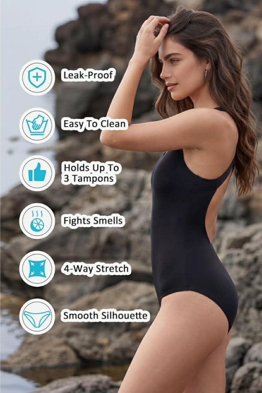 Beautikini Period Swimwear One Piece Backless Menstrual Swimsuit Crisscross Training Leakproof Bathing Suit for Girls Women, Small - Image 8