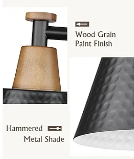 Black 3-Light Bathroom Vanity Lights Over Mirror with Hammered Metal Shade, Modern Wall Lamp - Image 5