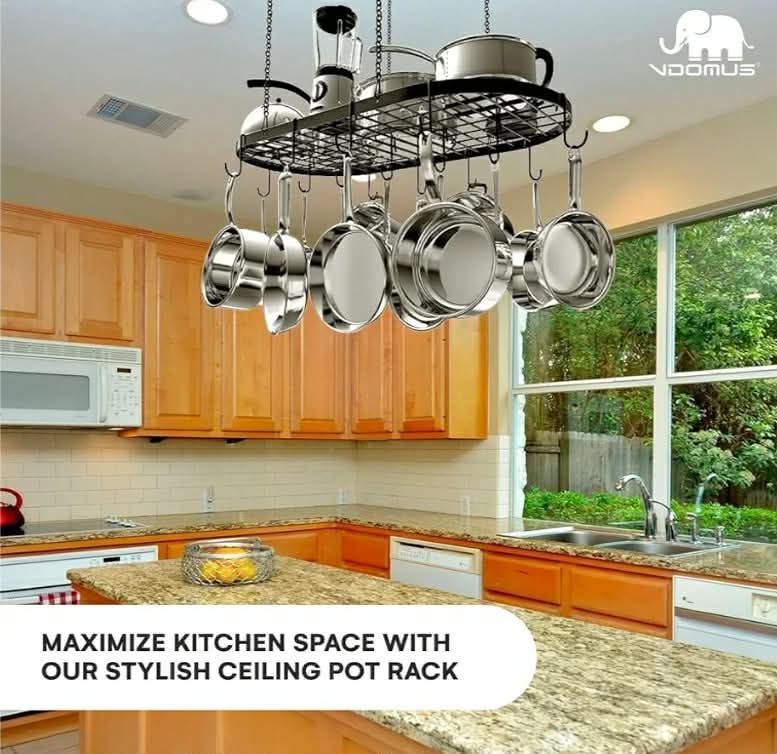 Heavy-Duty Hanging Pot Rack - 33x17 Inches - Stylish Black Alloy Steel Ceiling Storage - Image 6