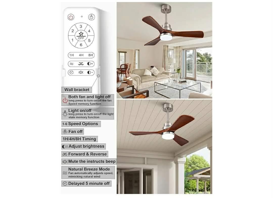 42 Inch Ceiling Fan with Lights, Remote Control, Dimmable, Solid Wood Blades, Power-Off Memory, Quiet DC Motor, Modern Brushed Nickel Ceiling Fan - Image 10