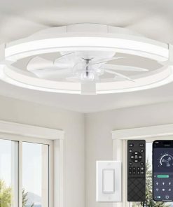 20 Inch Low Profile Ceiling Fan with Remote, 6 Speeds, Reversible, Dimmable Flush Mount Fan Light