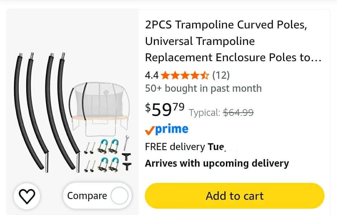 2 PCS Trampoline Curved Poles, Universal Trampoline Replacement Enclosure Poles to Fit 8-16FT Curved Pole Frame - Image 2