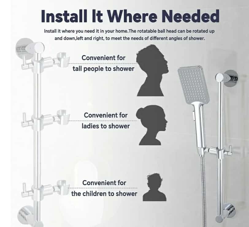 Shower Slide Bar Adjustable Handheld Shower Head Holder Wall Mount - 15inch - Image 7