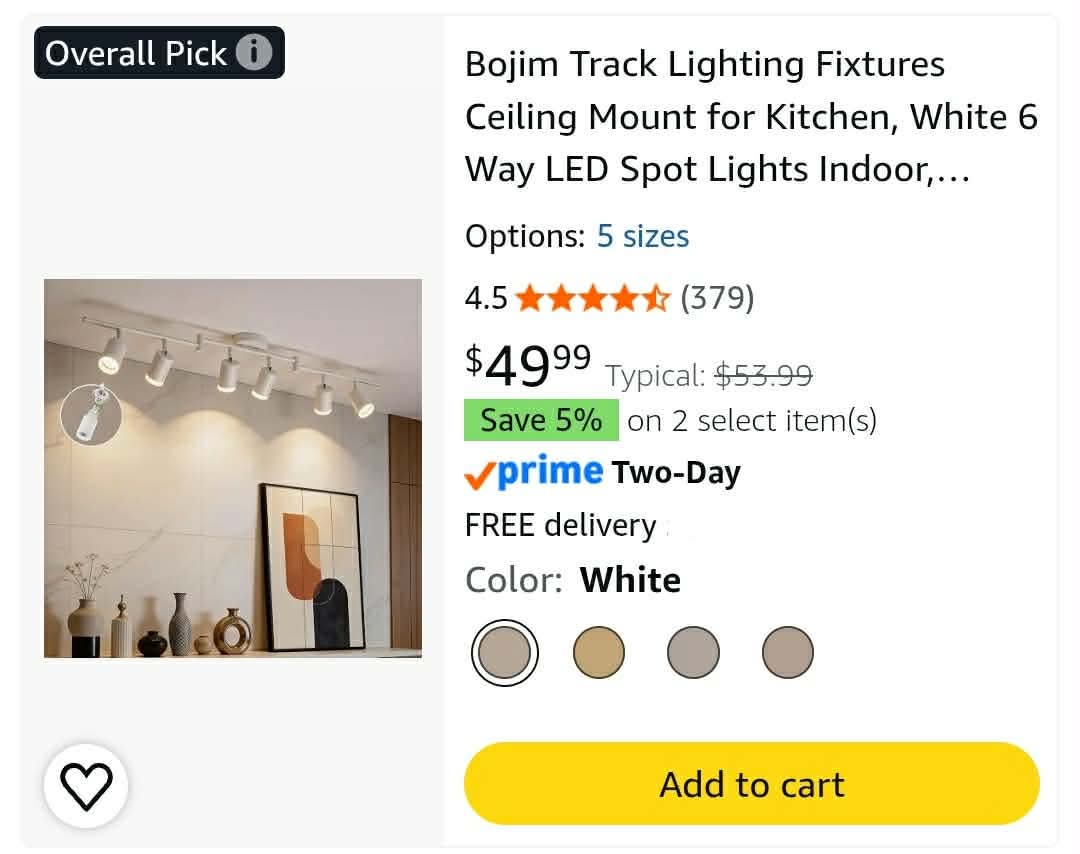 Track Lighting Fixtures Ceiling Mount for Kitchen, White 6 Way LED Spot Lights Indoor, Flexible Modern Track Light - Image 2