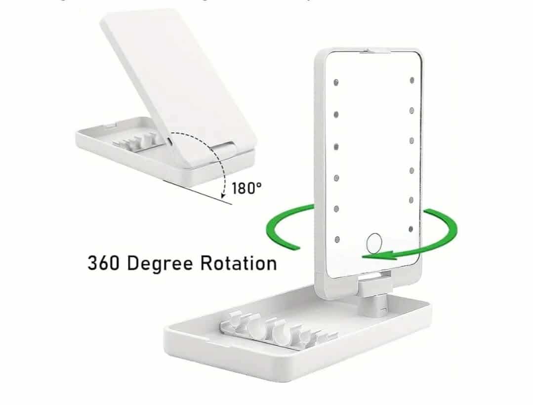 Portable Makeup Mirror With 5 Makeup Brushes Travel Case Storage Box LED Rechargeable Makeup Mirror (White) - Image 5