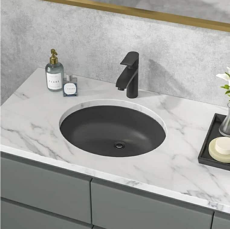 Sarlai Black Undermount Bathroom Sink - 19 x16 inch Oval Vessel Sink Under counter Lavatory Black Ceramic Vanity Sink - Image 12