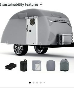 Teardrop Travel Trailer Cover - 8'-10' Fits R-Pod & Clamshell Trailers, 7 Layers Top Heavy Duty Waterproof Camper Cover with Windproof Strap
