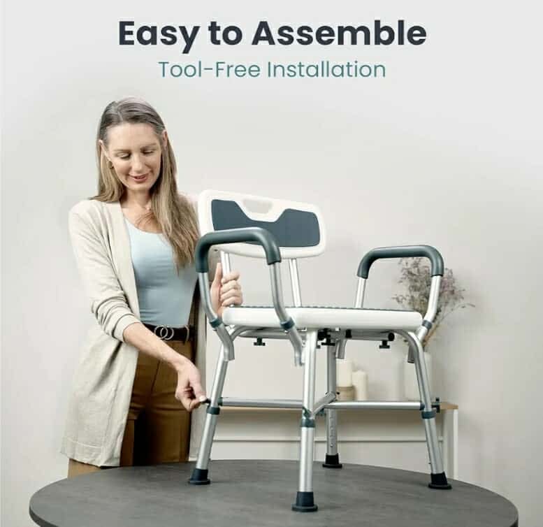 Shower Chair for Elderly and Disabled (450lb) with Padded Armrests and Back, Adjustable Height Shower Seat - Image 13