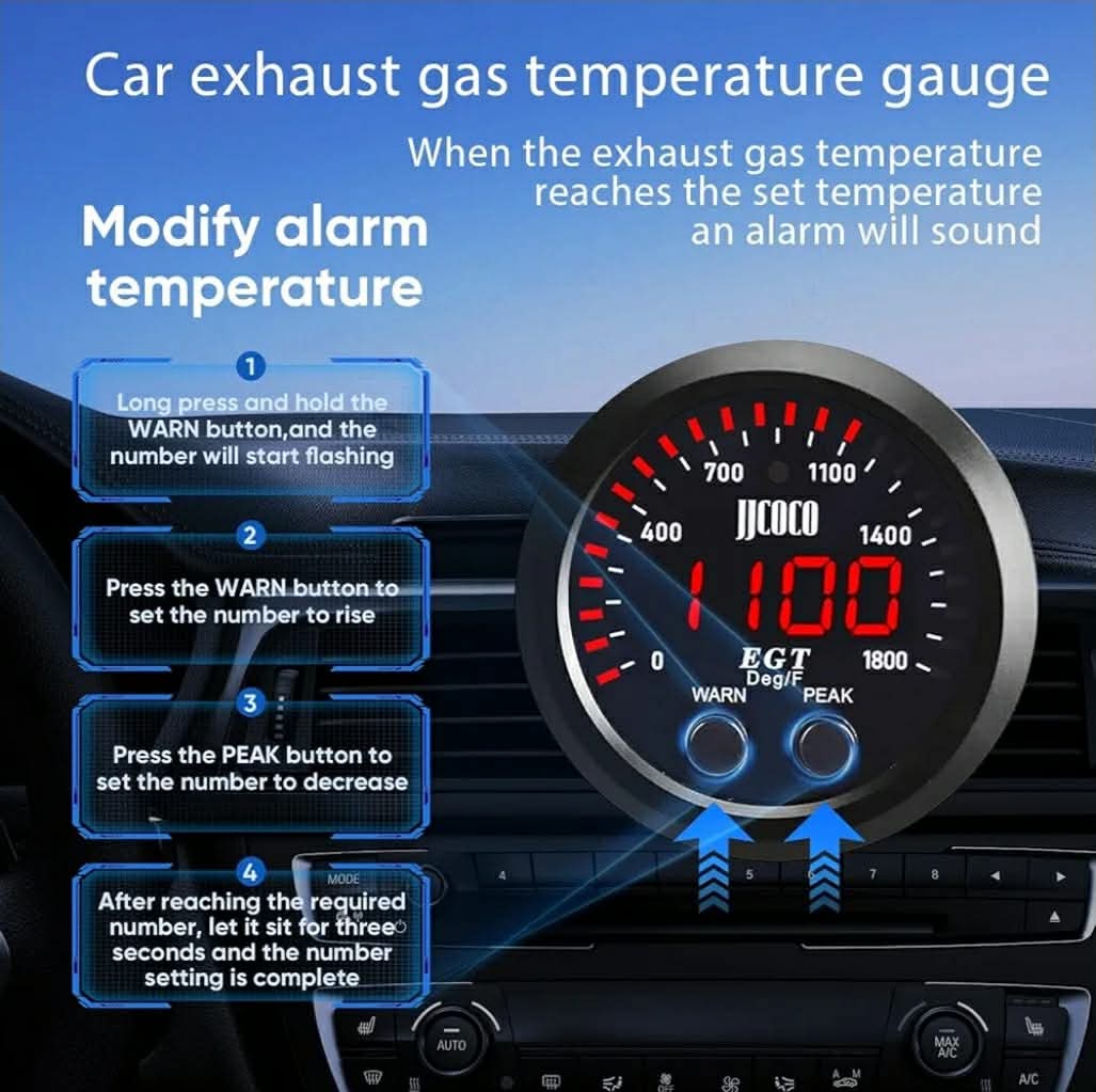 Exhaust Gas Temperature EGT Gauge Kit 2‑1/16in 52mm Ultra Thin 0‑1800℉ Red LED with Sensor and Dashboard Pod - Image 6