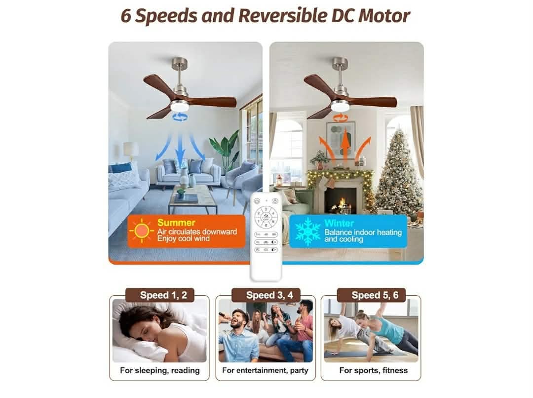 42 Inch Ceiling Fan with Lights, Remote Control, Dimmable, Solid Wood Blades, Power-Off Memory, Quiet DC Motor, Modern Brushed Nickel Ceiling Fan - Image 7