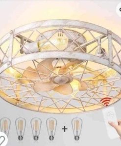 20" Retro Ceiling Fans with Lights and Remote, Bladeless Caged Ceiling Fan with Remote