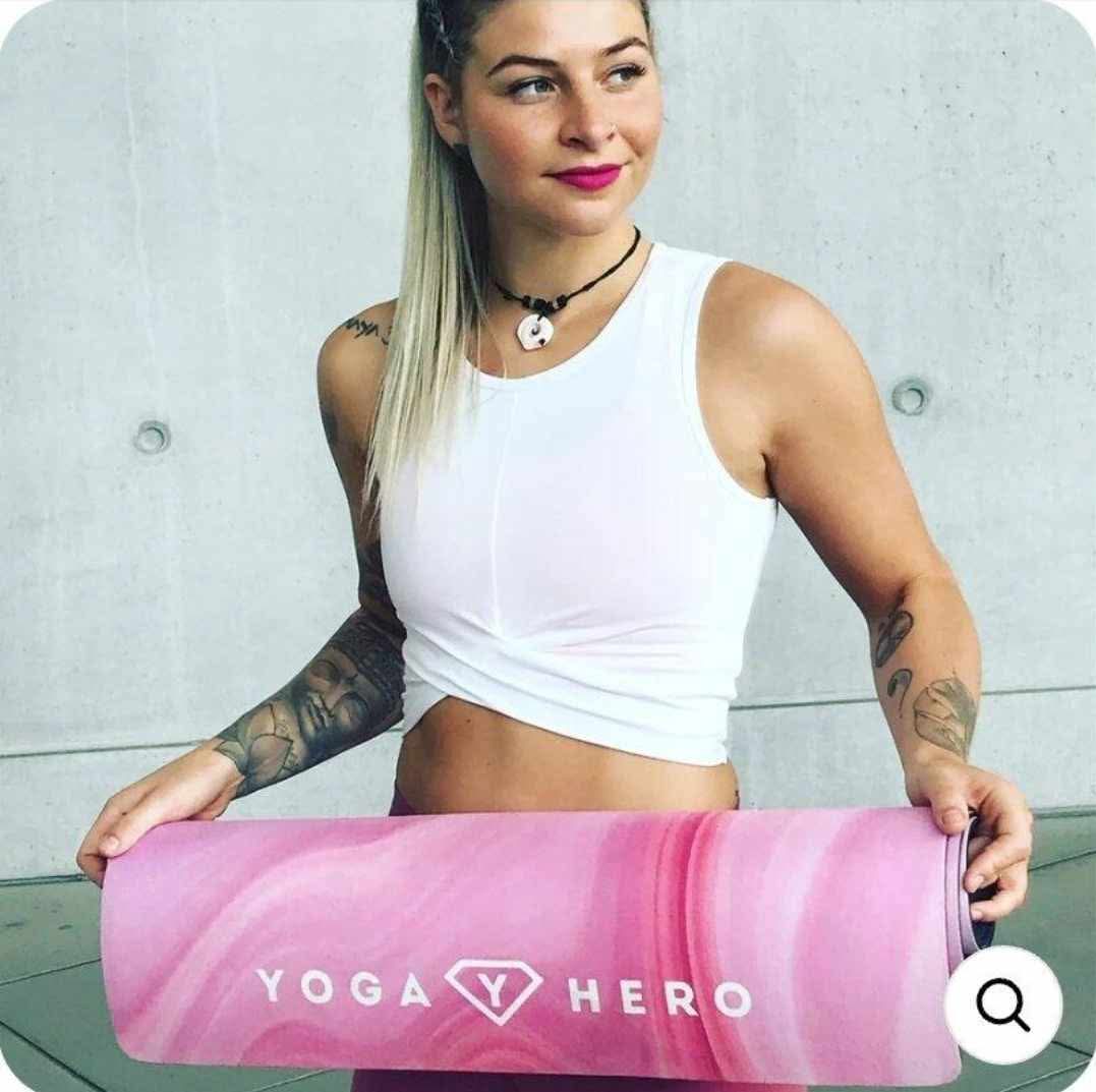 Printed Design- Portable Thin Mat with Carrying Strap- Non Slip Exercise Mats for Home Workout or Studio (Pink Marble) - Image 4